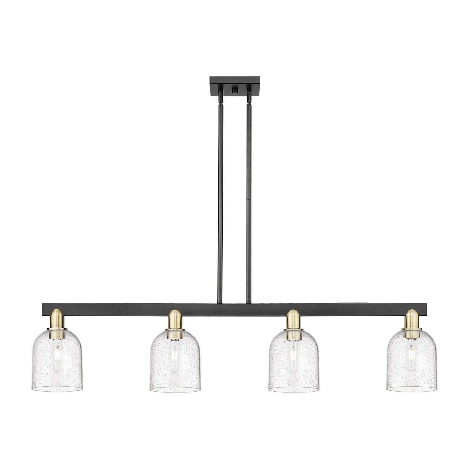 Innovations Bella 48in 4-Light Island Light | Industrial Black Antique Brass Steel and Seedy Glass | Kitchen Island & Dining | Model 716-4I-BAB-G558-6SDY
