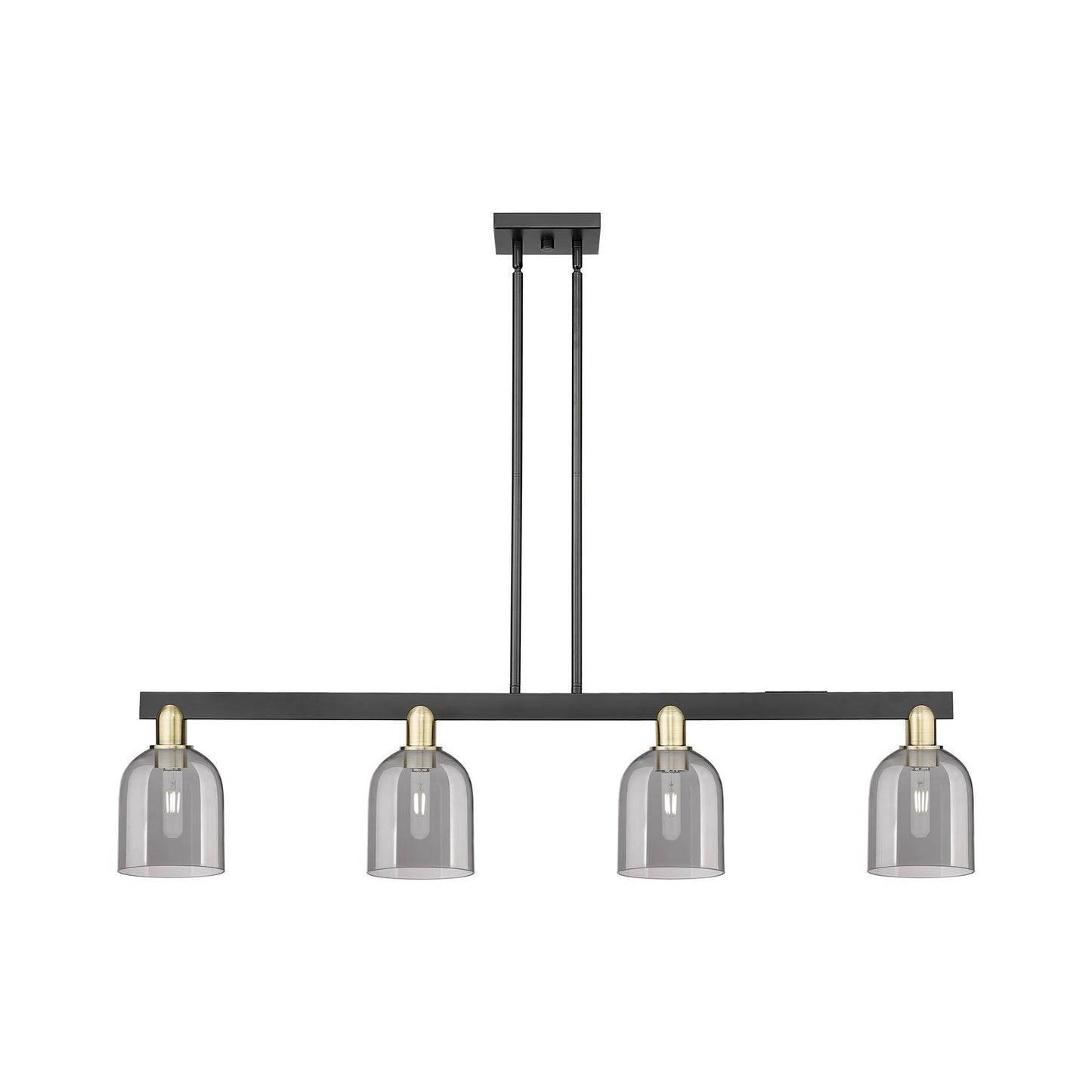 Innovations Bella 48in 4-Light Island Light | Industrial Black Antique Brass and Light Smoke Glass | Kitchen Island & Dining | Model 716-4I-BAB-G558-6SM