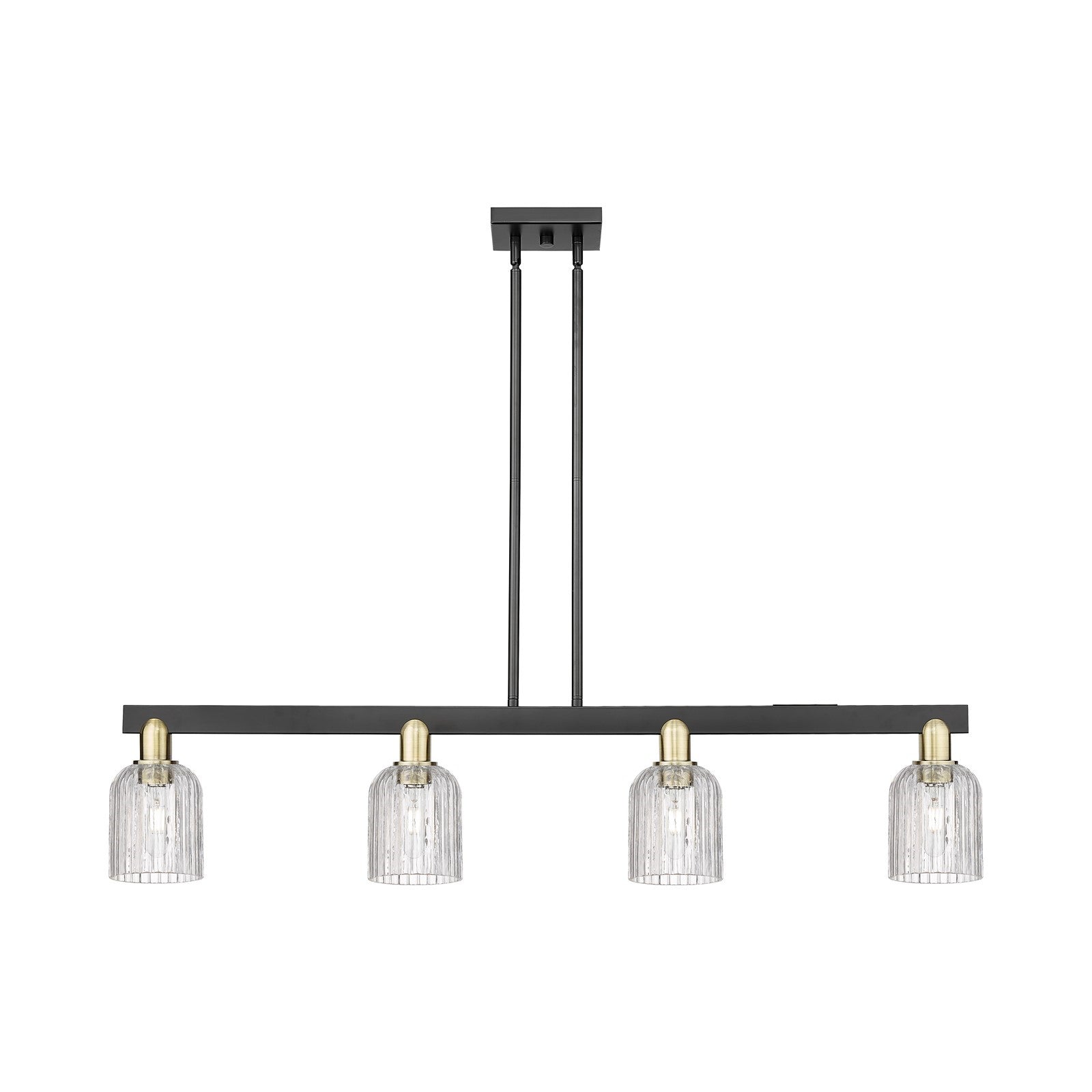 Innovations Bridal Veil 48in 4-Light Island Light | Industrial Black Antique Brass Steel and Clear Ribbed Glass | Kitchen | Model 716-4I-BAB-G559-5CL