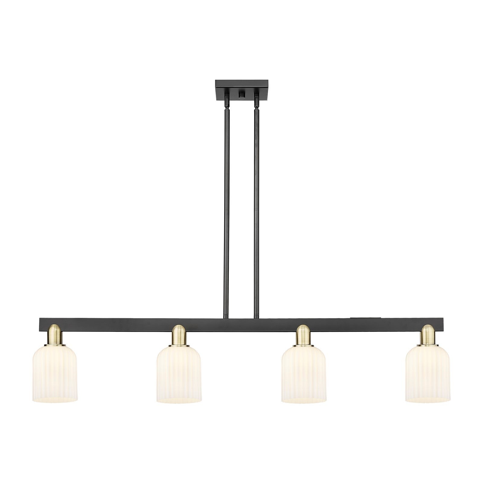 Innovations Bridal Veil 48in 4-Light Island Light | Industrial Black Antique Brass and Gloss White Ribbed Glass | Kitchen | Model 716-4I-BAB-G559-5GWH