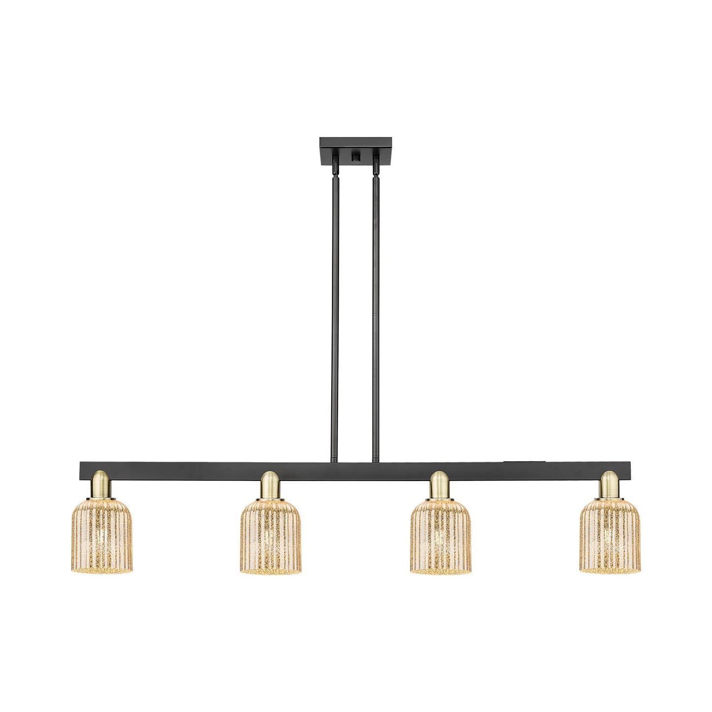 Innovations Bridal Veil 48in 4-Light Island Light | Industrial Black Antique Brass Steel and Mercury Bell Glass | Kitchen | Model 716-4I-BAB-G559-5ME