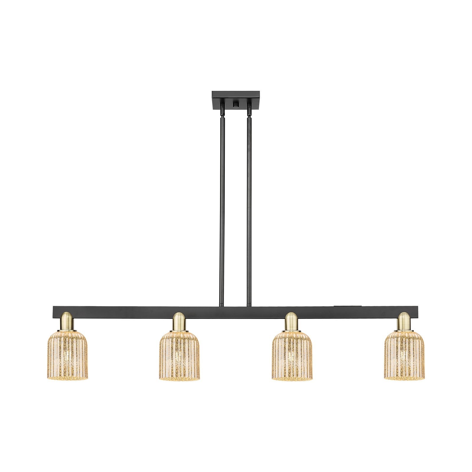 Innovations Bridal Veil 48in 4-Light Island Light | Industrial Black Antique Brass Steel and Mercury Bell Glass | Kitchen | Model 716-4I-BAB-G559-5ME