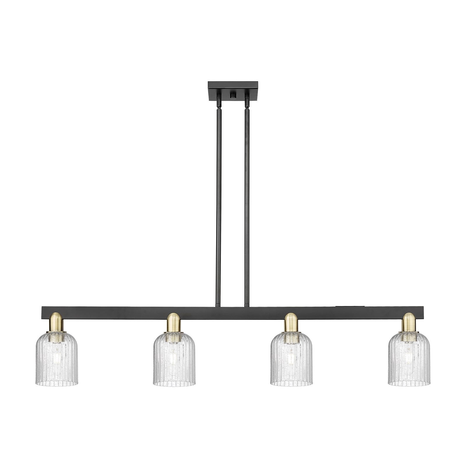 Innovations Bridal Veil 48in 4-Light Island Light | Industrial Black Antique Brass Steel and Seedy Ribbed Glass | Kitchen | Model 716-4I-BAB-G559-5SDY