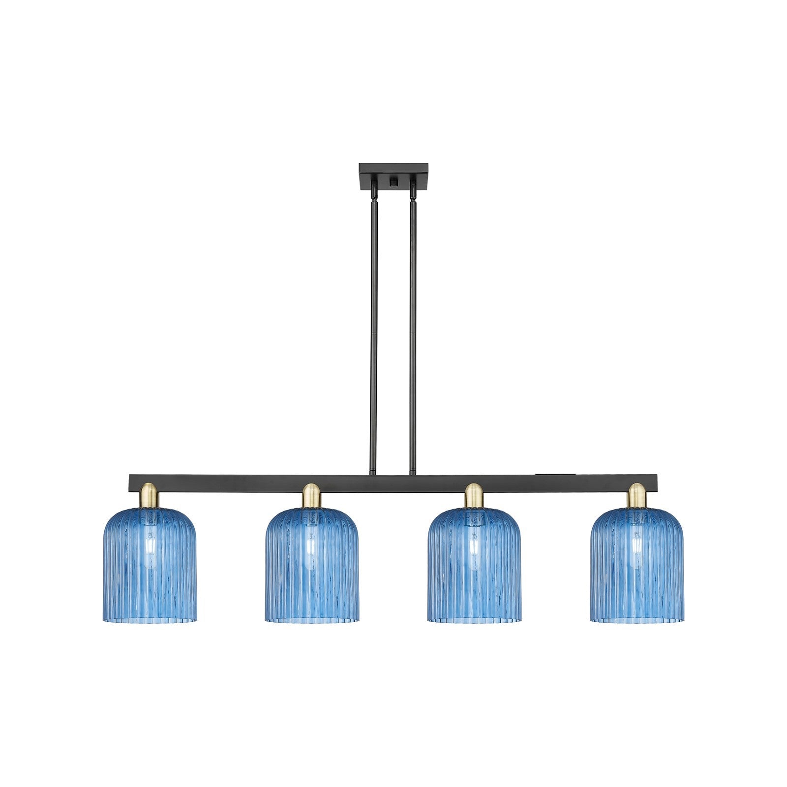 Innovations Bridal Veil 51in 4-Light Island Light | Industrial Black Antique Brass and Princess Blue Glass | Kitchen Island | Model 716-4I-BAB-G559-8BL