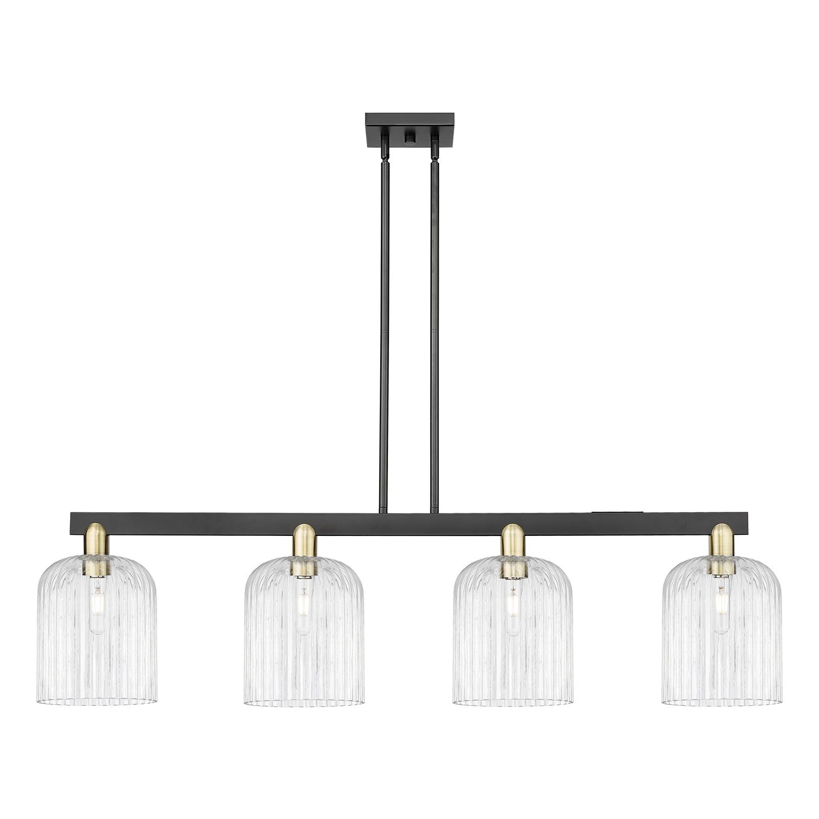 Innovations Bridal Veil 51in 4-Light Island Light | Industrial Black Antique Brass and Clear Ribbed Glass | Kitchen Island & | Model 716-4I-BAB-G559-8CL
