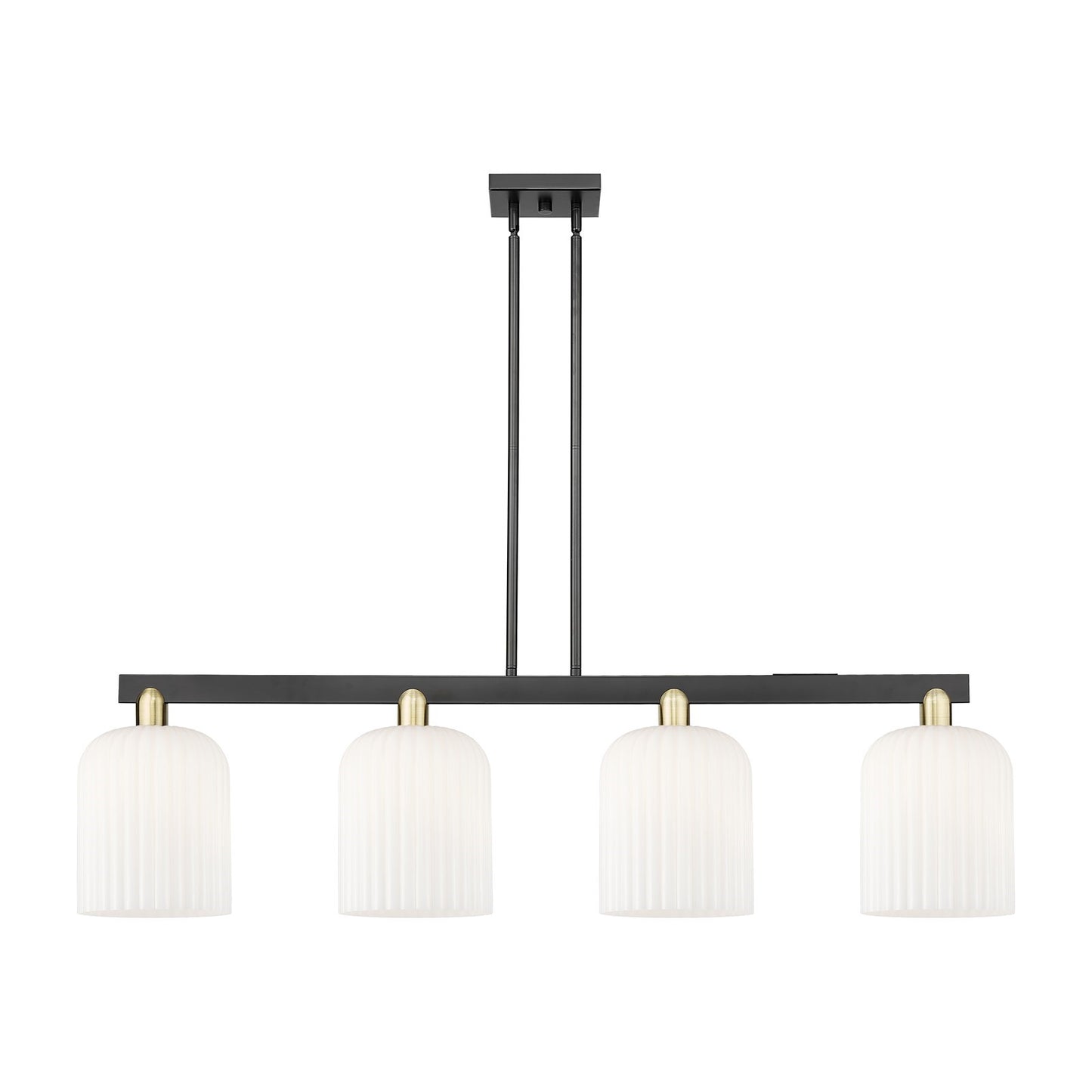 Innovations Bridal Veil 51in 4-Light Island Light | Industrial Black Antique Brass and Gloss White Glass | Kitchen Island & | Model 716-4I-BAB-G559-8GWH