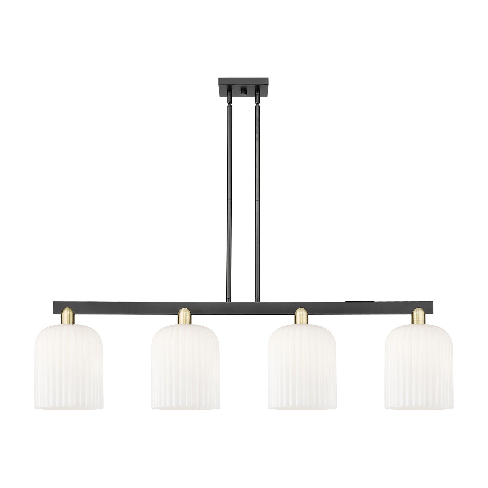 Innovations Bridal Veil 51in 4-Light Island Light | Industrial Black Antique Brass and Gloss White Glass | Kitchen Island & | Model 716-4I-BAB-G559-8GWH