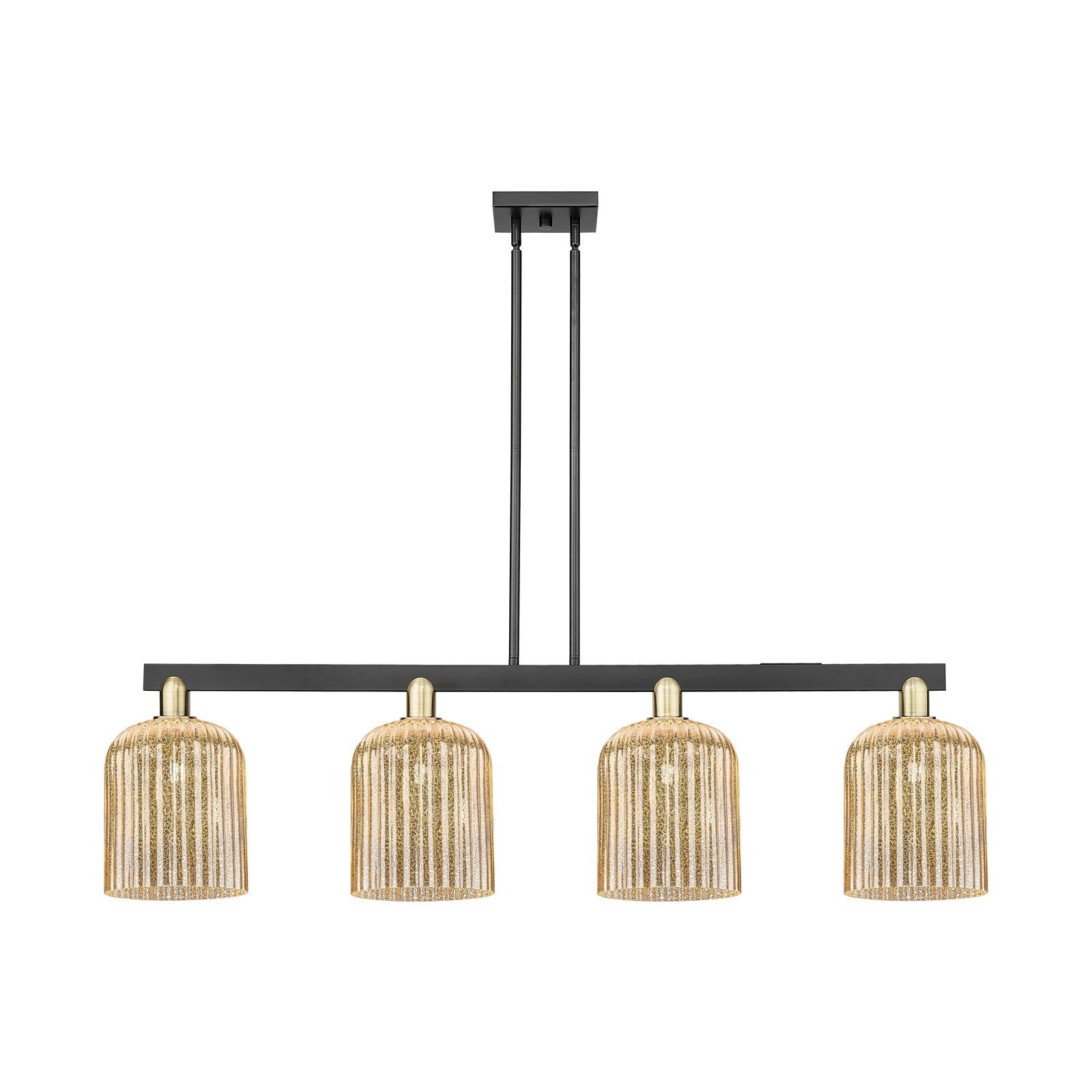 Innovations Bridal Veil 51in 4-Light Island Light | Industrial Black Antique Brass and Mercury Ribbed Glass | Kitchen Island & | Model 716-4I-BAB-G559-8ME
