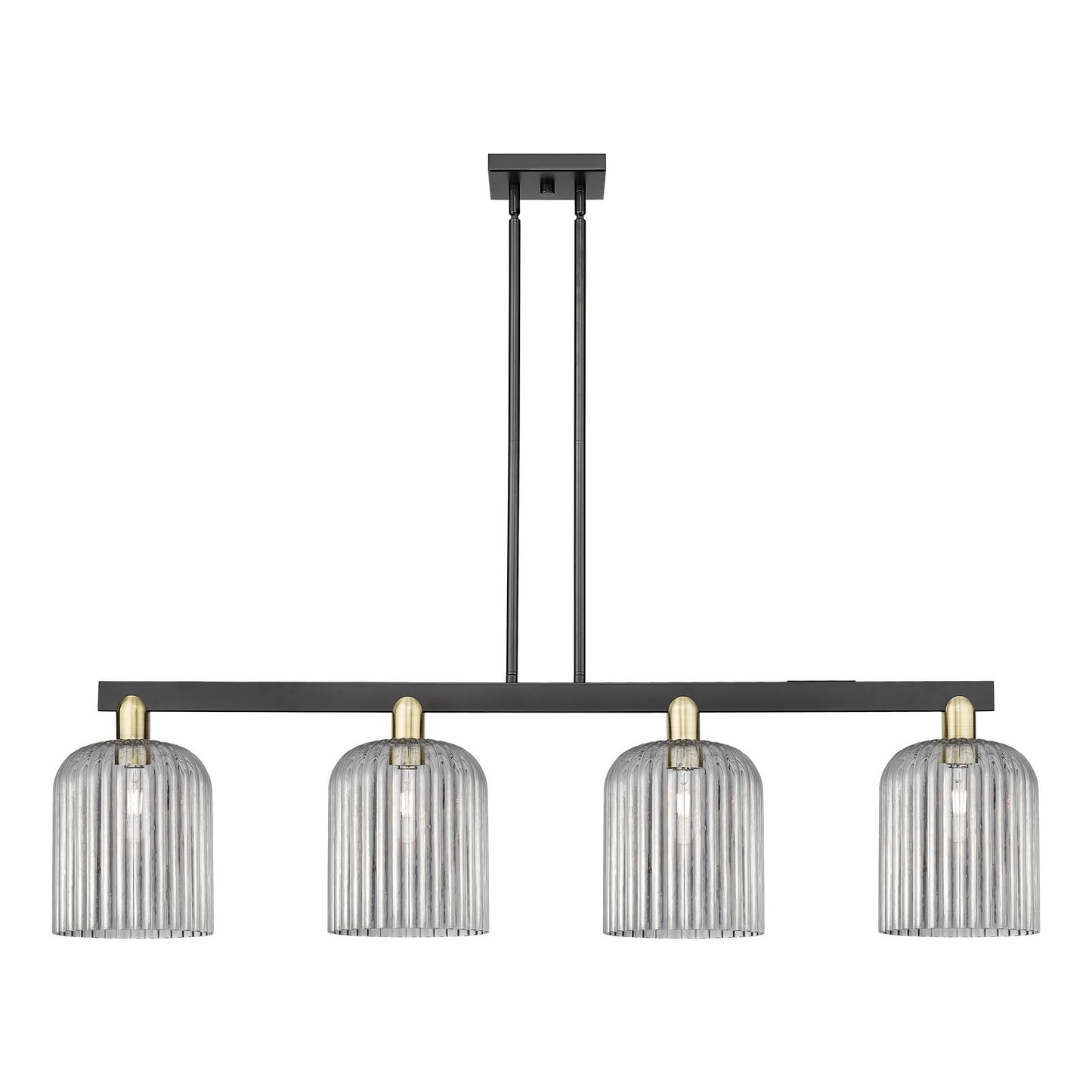 Innovations Bridal Veil 51in 4-Light Island Light | Industrial Black Antique Brass and Light Smoke Ribbed Glass | Kitchen | Model 716-4I-BAB-G559-8SM