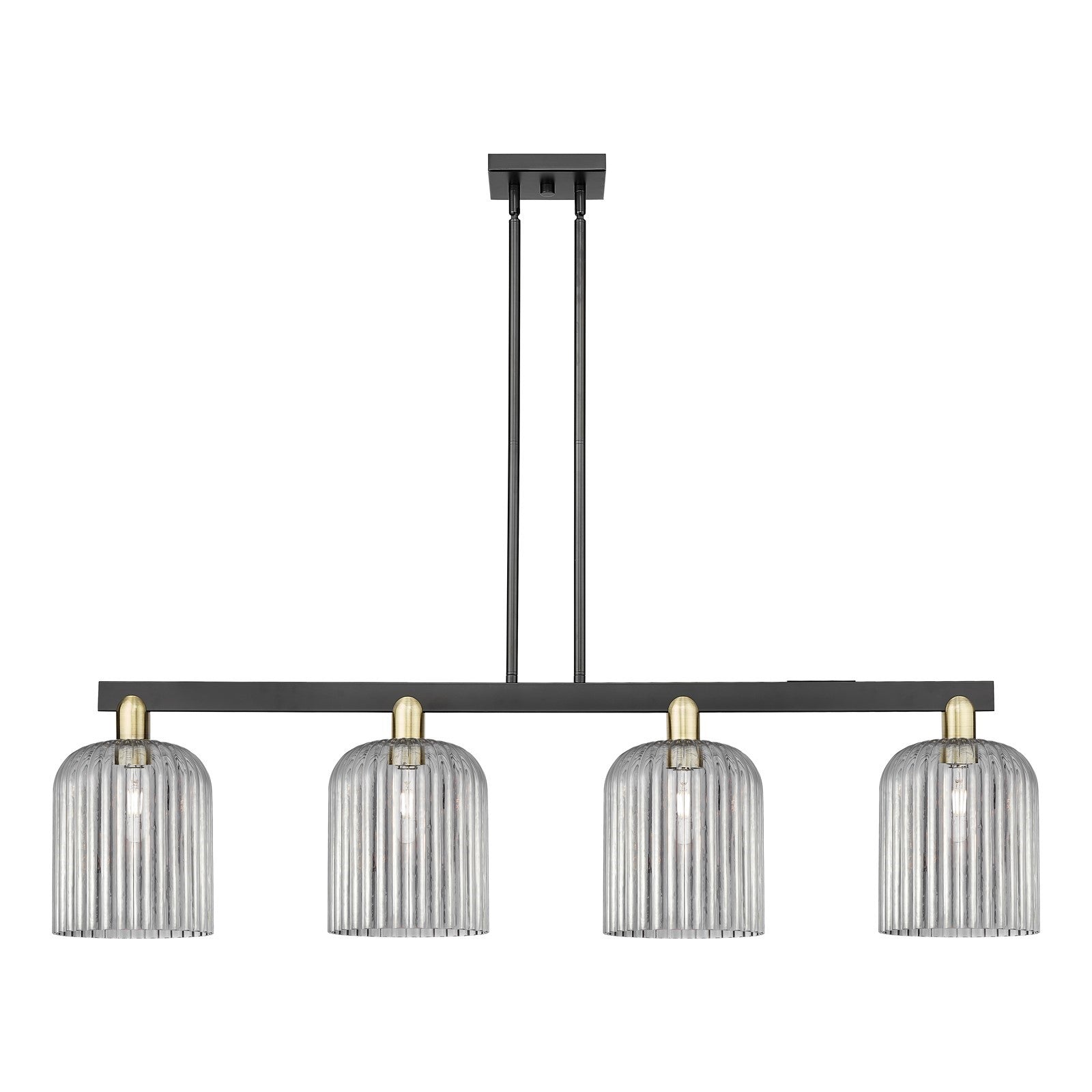 Innovations Bridal Veil 51in 4-Light Island Light | Industrial Black Antique Brass and Light Smoke Ribbed Glass | Kitchen | Model 716-4I-BAB-G559-8SM