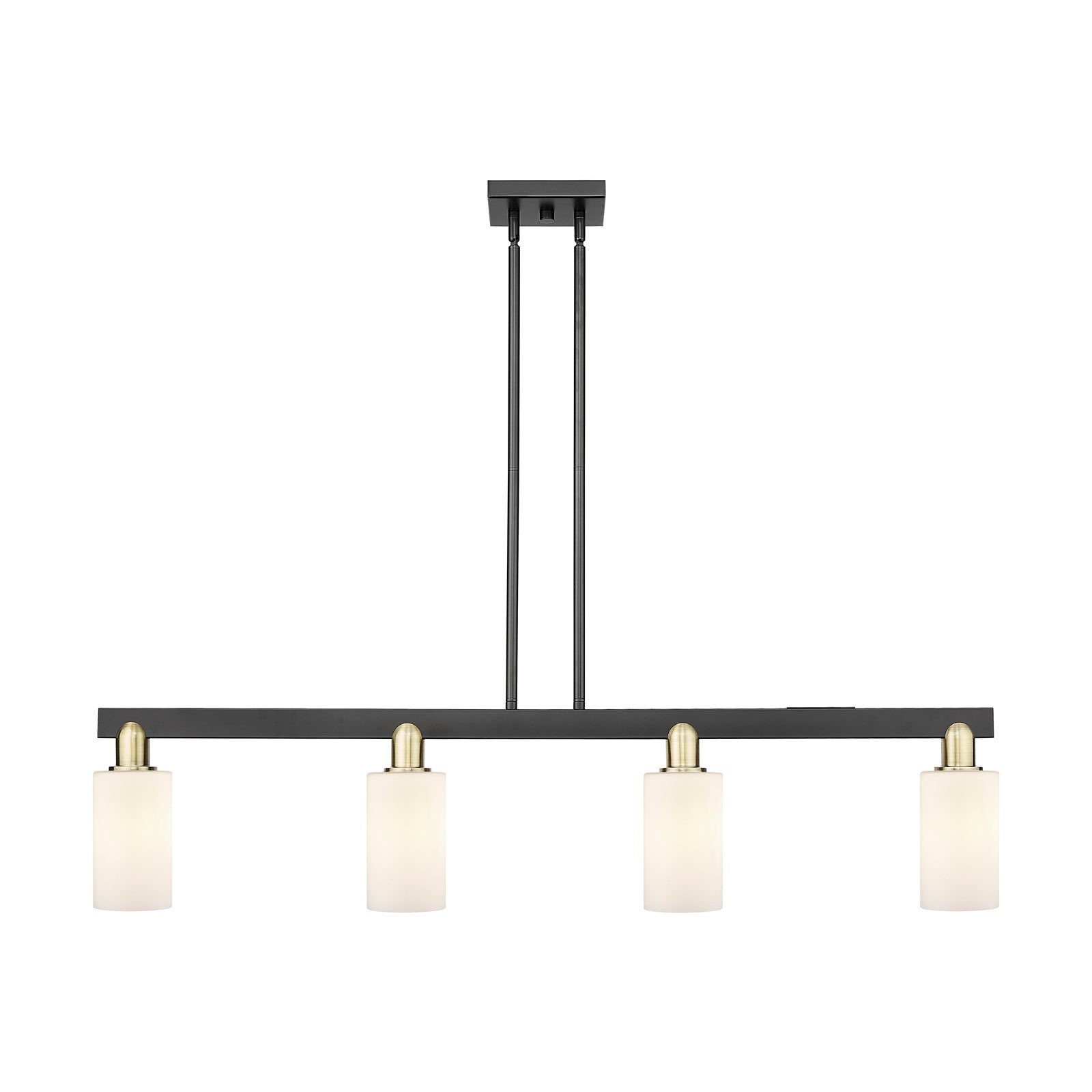 Innovations Clymer 47in 4-Light Island Light | Industrial Black Antique Brass and Matte White Glass | Kitchen Island & Dining Room | Model 716-4I-BAB-G801