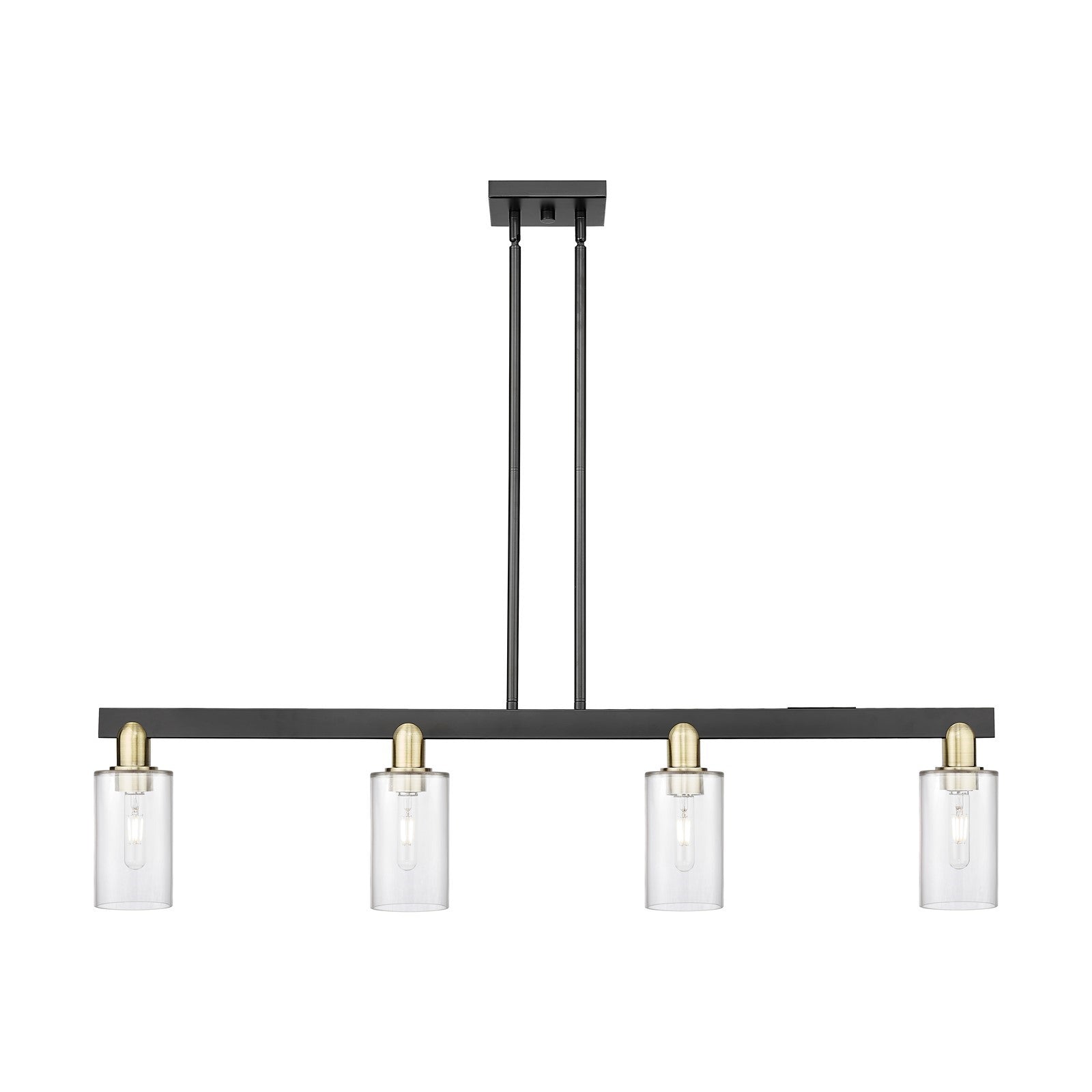 Innovations Clymer 47in 4-Light Island Light | Industrial Black Antique Brass and Clear Glass | Kitchen Island | 46.62 x 9.75 in | Model 716-4I-BAB-G802