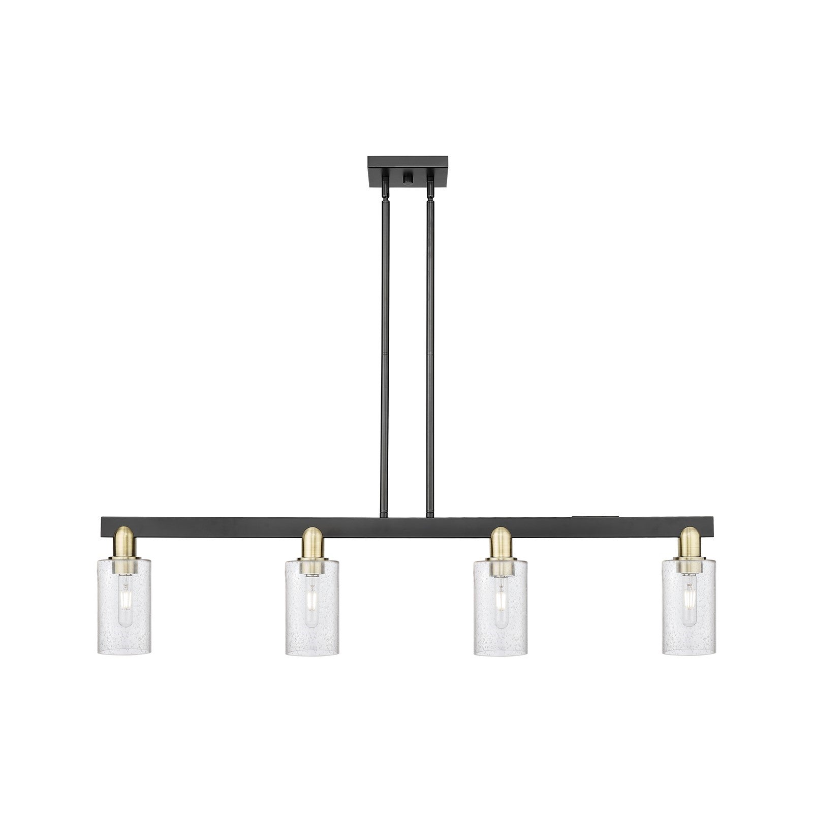 Innovations Clymer 47in 4-Light Island Light | Industrial Black Antique Brass and Seedy Glass | Kitchen Island & Dining Room | Model 716-4I-BAB-G804