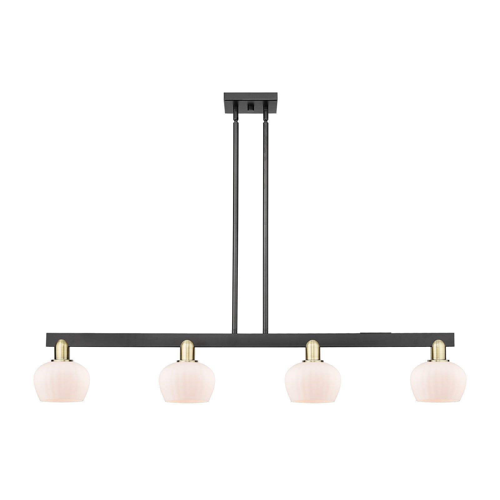 Innovations Fenton 49in 4-Light Island Light | Industrial Black Antique Brass Steel and Matte White Ribbed Glass | Kitchen Island & | Model 716-4I-BAB-G91