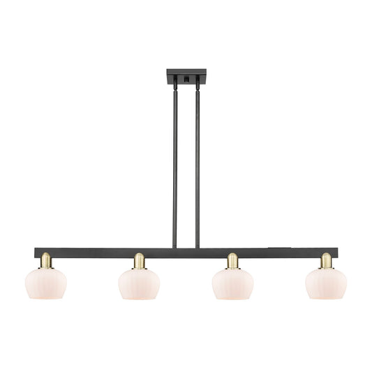 Innovations Fenton 49in 4-Light Island Light | Industrial Black Antique Brass Steel and Matte White Ribbed Glass | Kitchen Island & | Model 716-4I-BAB-G91