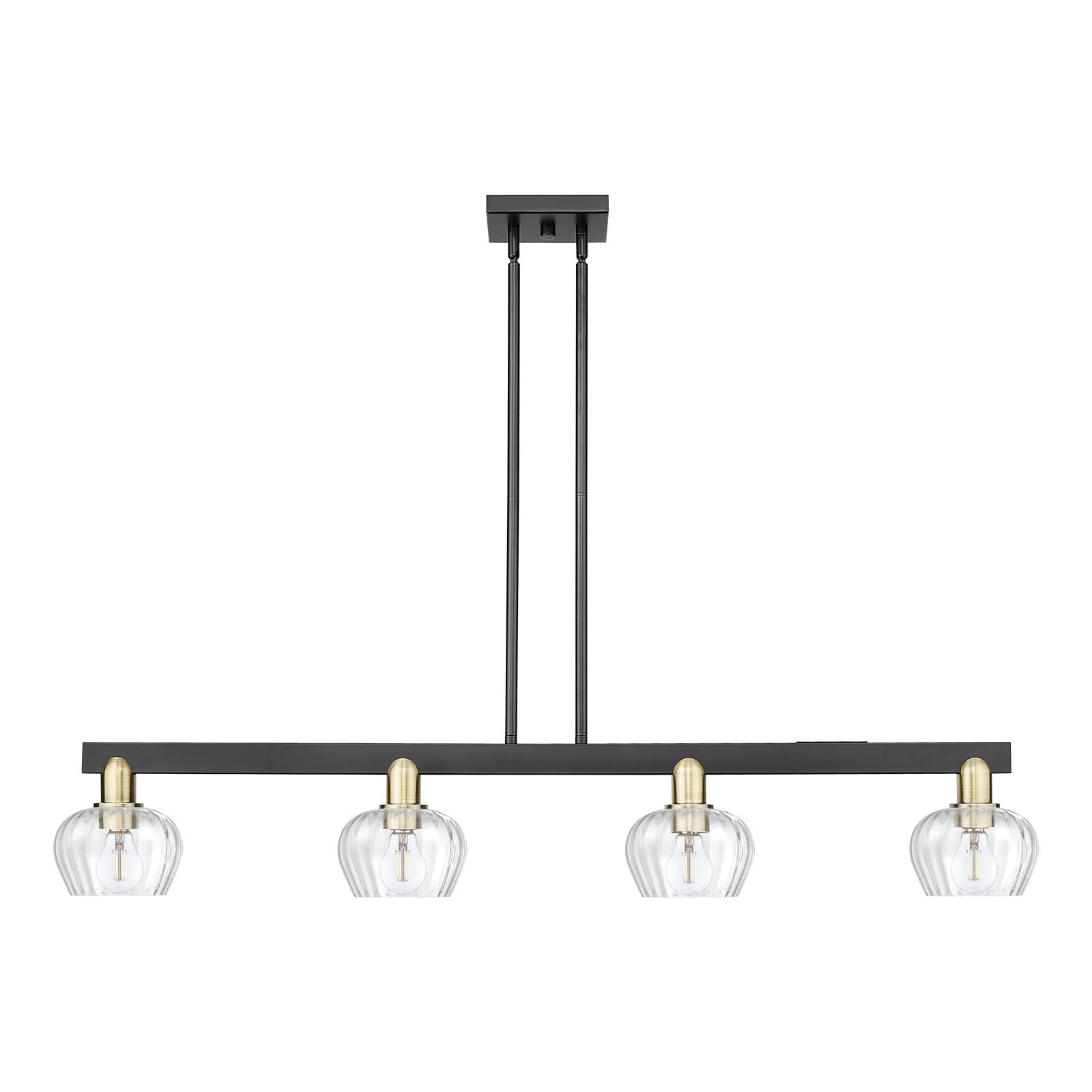 Innovations Fenton 49in 4-Light Island Light | Industrial Black Antique Brass and Clear Ribbed Glass | Kitchen Island & Dining Room | Model 716-4I-BAB-G92