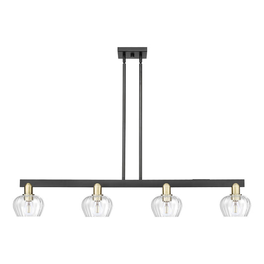 Innovations Fenton 49in 4-Light Island Light | Industrial Black Antique Brass and Clear Ribbed Glass | Kitchen Island & Dining Room | Model 716-4I-BAB-G92