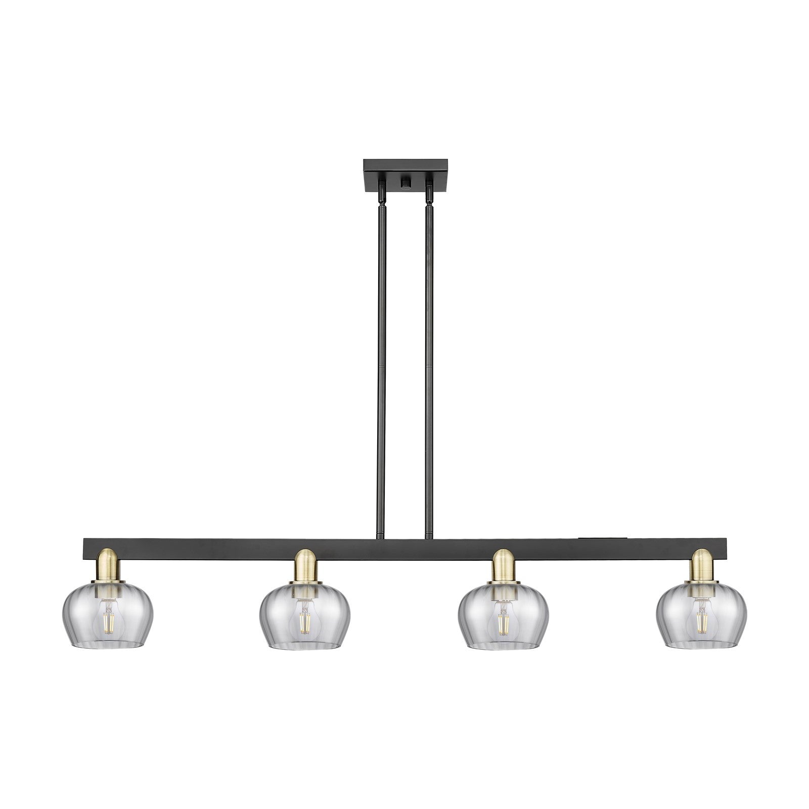 Innovations Fenton 49.25in 4-Light Island Light | Industrial Black Antique Brass and Light Smoke Ribbed Glass | Kitchen Island & | Model 716-4I-BAB-G93