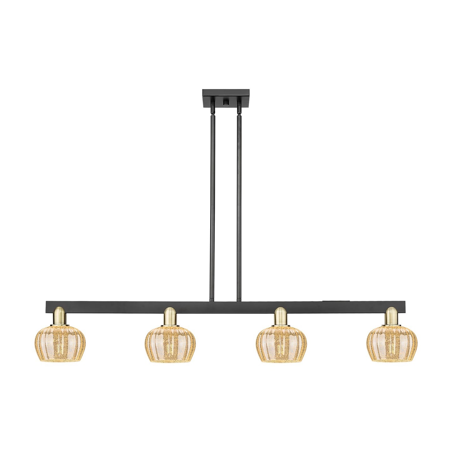 Innovations Fenton 49in 4-Light Island Light | Industrial Black Antique Brass Steel and Mercury Ribbed Glass | Kitchen Island & | Model 716-4I-BAB-G96