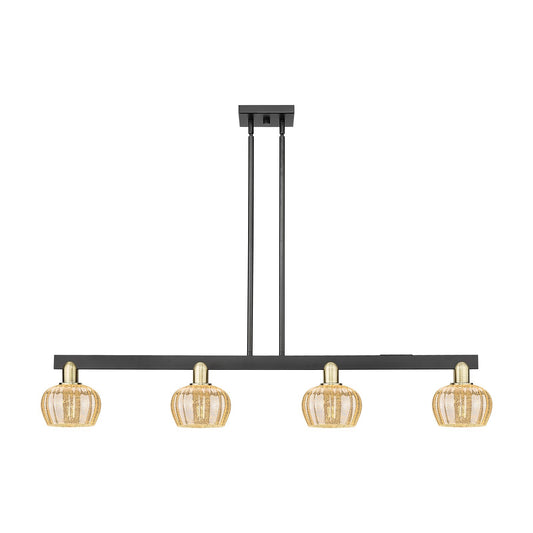 Innovations Fenton 49in 4-Light Island Light | Industrial Black Antique Brass Steel and Mercury Ribbed Glass | Kitchen Island & | Model 716-4I-BAB-G96