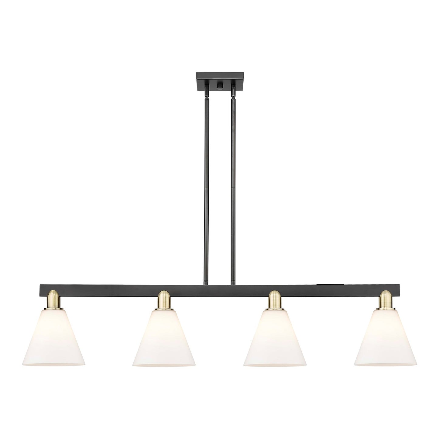 Innovations Berkshire Glass 51in 4-Light Island Light | Industrial Black Antique Brass Steel and Matte White Glass | Kitchen | Model 716-4I-BAB-GBC-81