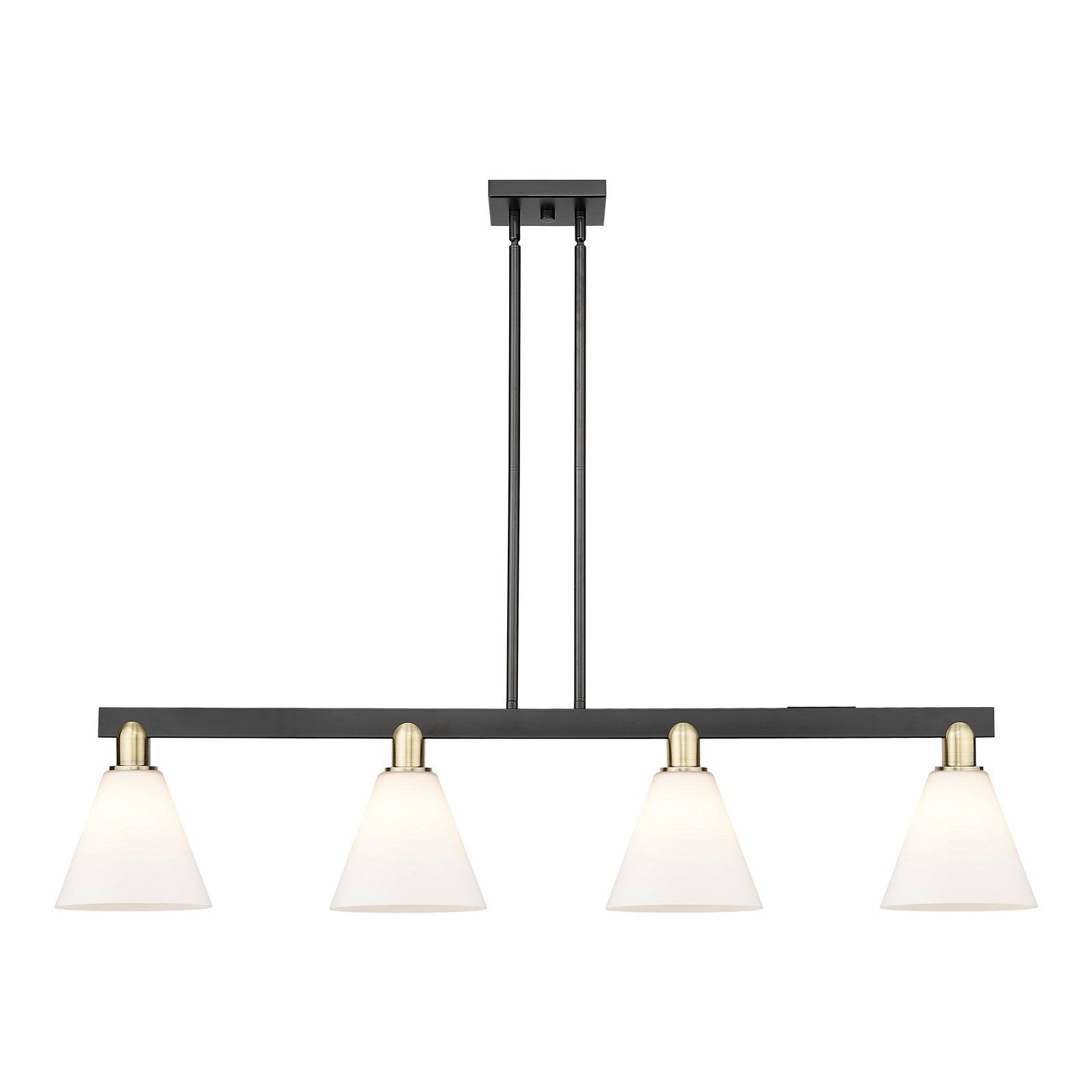 Innovations Berkshire Glass 51in 4-Light Island Light | Industrial Black Antique Brass Steel and Matte White Glass | Kitchen | Model 716-4I-BAB-GBC-81