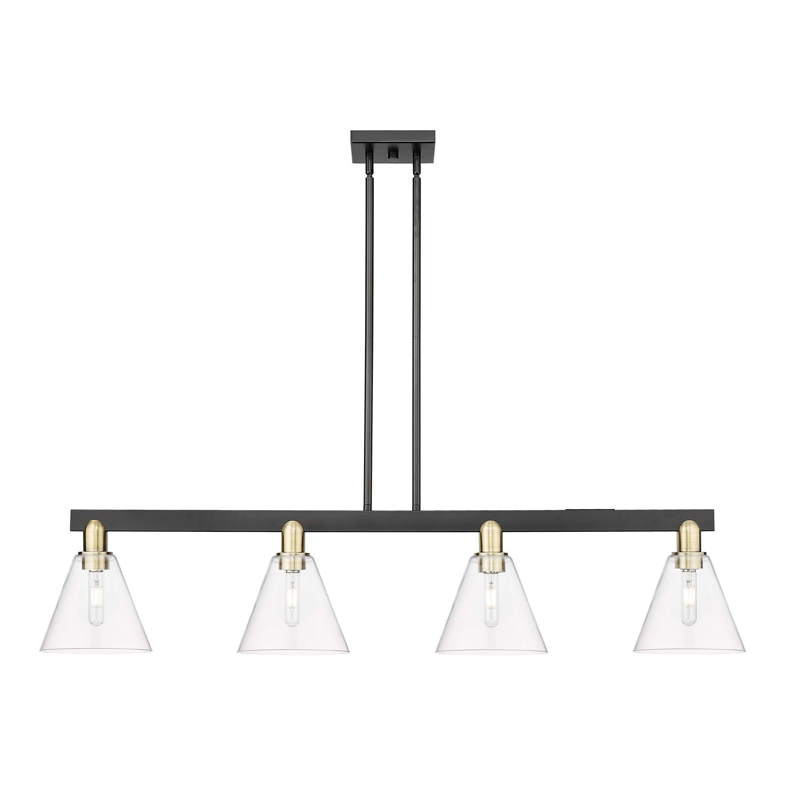 Innovations Berkshire Glass 51in 4-Light Island Light | Industrial Black Antique Brass Steel and Clear Glass | Kitchen Island & | Model 716-4I-BAB-GBC-82