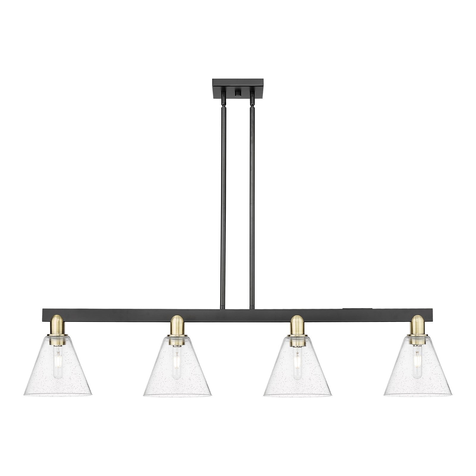 Innovations Berkshire Glass 51in 4-Light Island Light | Industrial Black Antique Brass Steel and Seedy Glass | Kitchen Island & | Model 716-4I-BAB-GBC-84