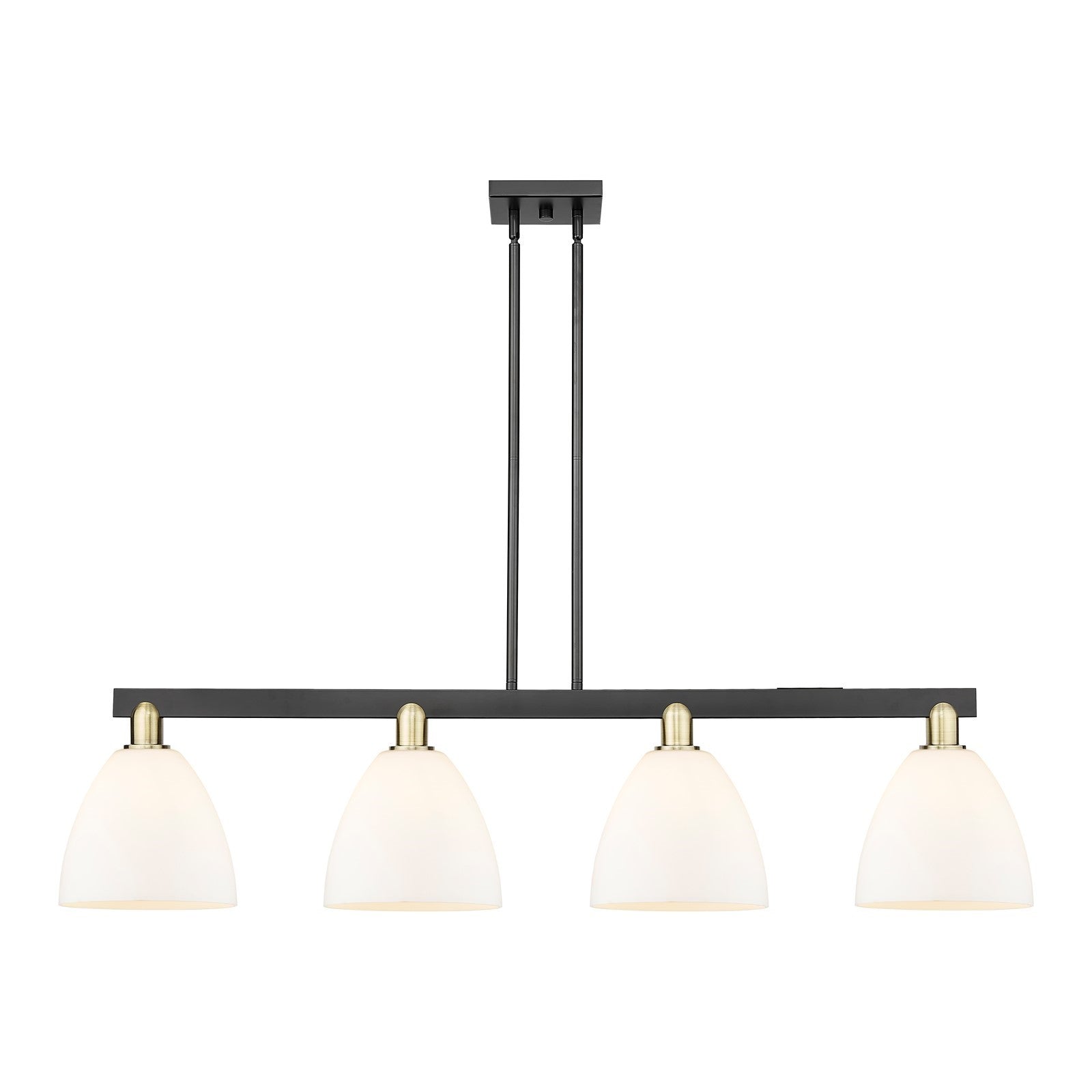 Innovations Bristol 52in 4-Light Island Light | Industrial Black Antique Brass Steel and Matte White Glass | Kitchen Island & | Model 716-4I-BAB-GBD-91