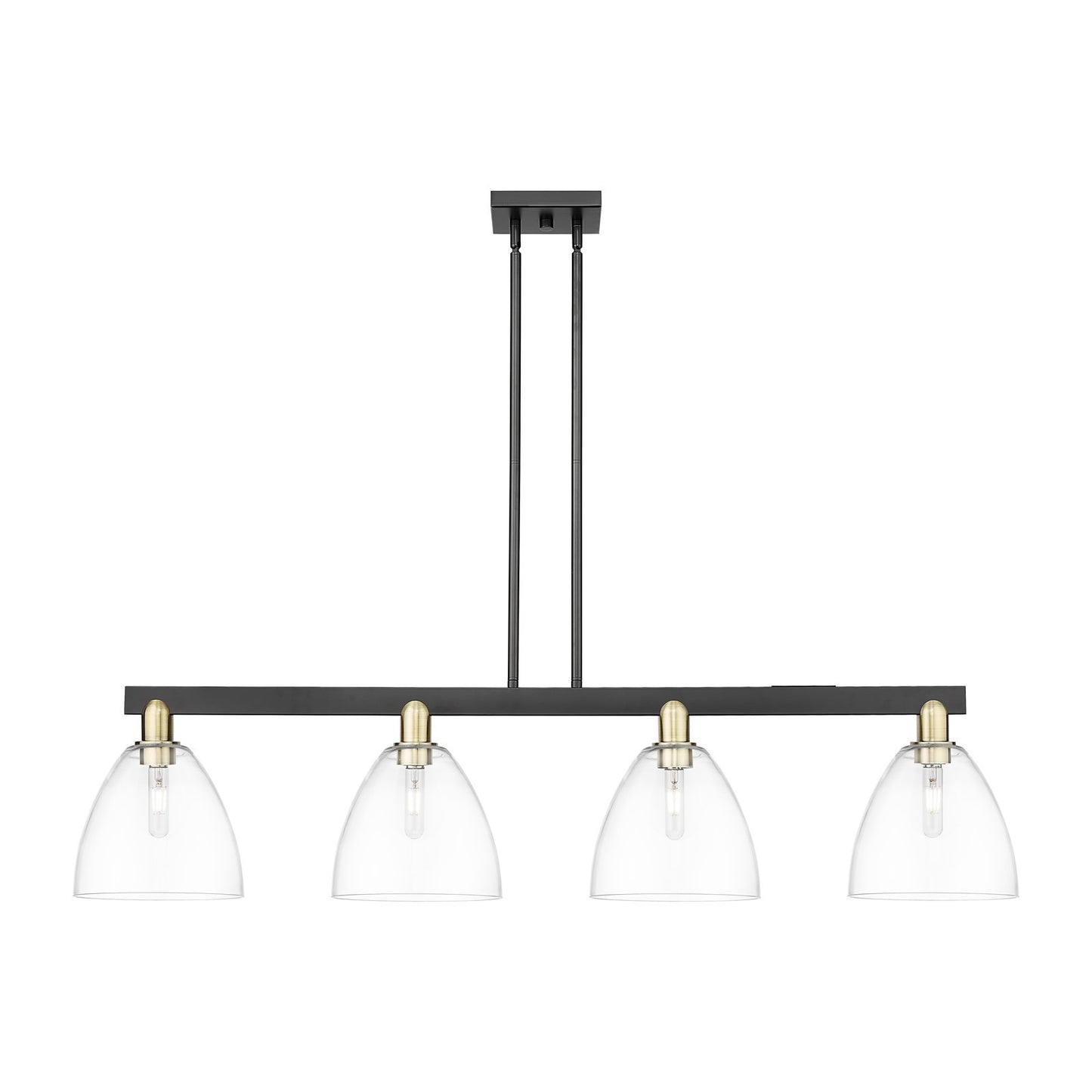 Innovations Bristol 52in 4-Light Island Light | Industrial Black Antique Brass Steel and Clear Glass | Kitchen Island & Dining | Model 716-4I-BAB-GBD-92