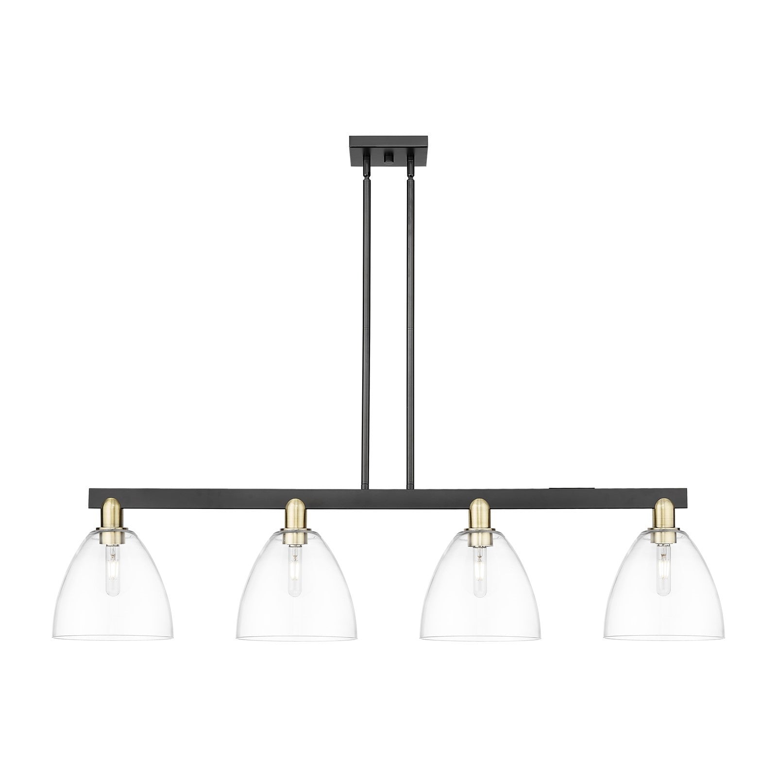 Innovations Bristol 52in 4-Light Island Light | Industrial Black Antique Brass Steel and Clear Glass | Kitchen Island & Dining | Model 716-4I-BAB-GBD-92