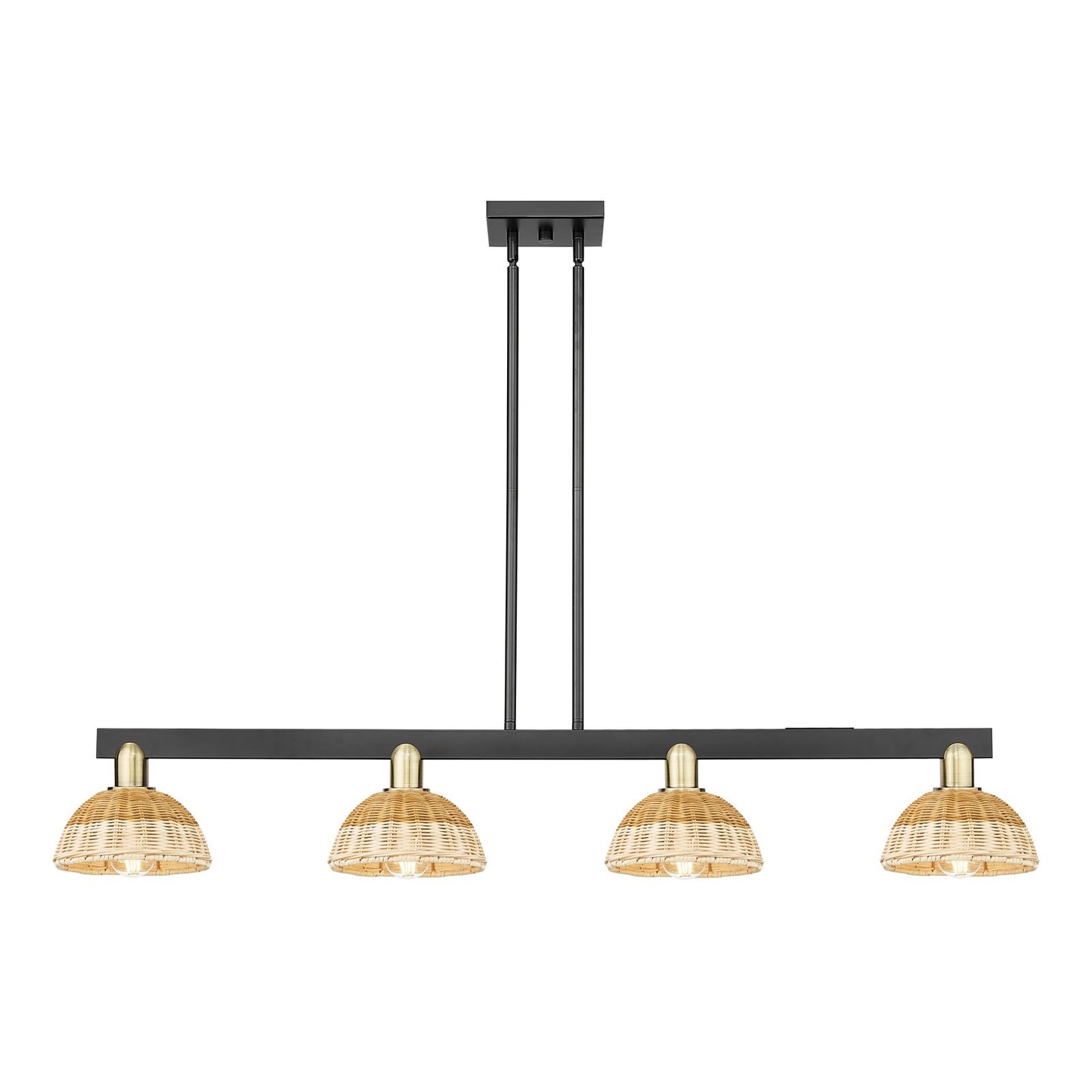 Innovations Natural Ballston Dome 48in 4-Light Island Light | Farmhouse Black Antique Brass and Natural Fiber Dome | Model 716-4I-BAB-NBD2-75-NAT