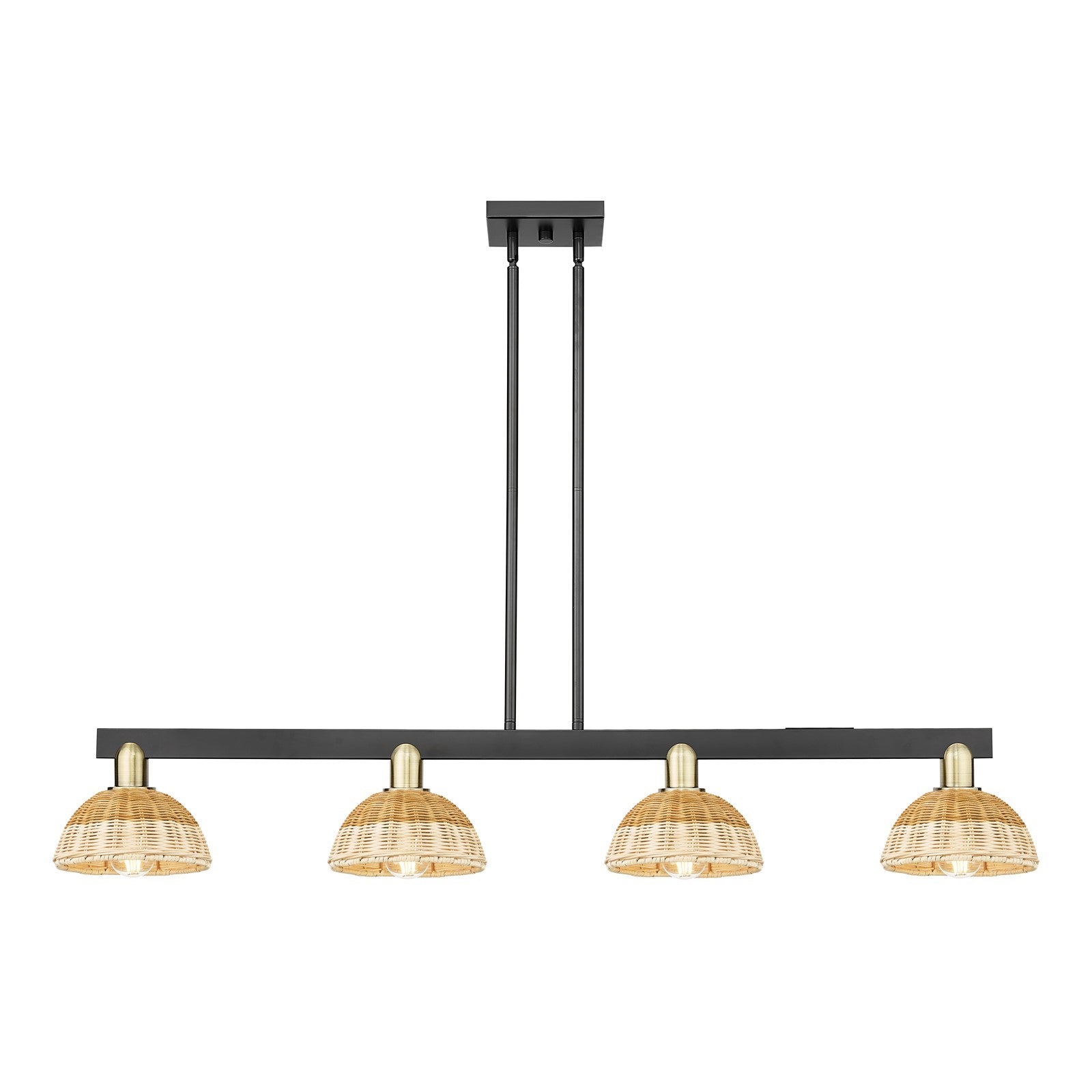 Innovations Natural Ballston Dome 48in 4-Light Island Light | Farmhouse Black Antique Brass and Natural Fiber Dome | Model 716-4I-BAB-NBD2-75-NAT