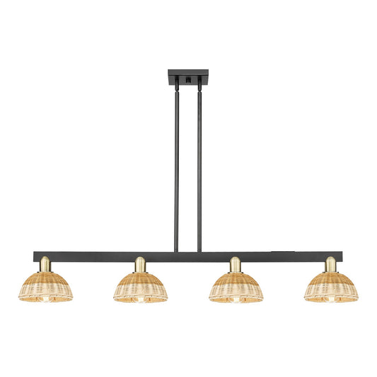 Innovations Natural Ballston Dome 48in 4-Light Island Light | Farmhouse Black Antique Brass and Natural Fiber Dome | Model 716-4I-BAB-NBD2-75-NAT