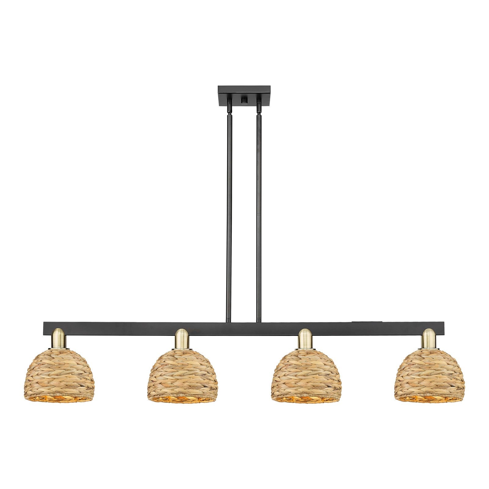 Innovations Arcadia 51in 4-Light Island Light | Industrial Black Antique Brass and Natural Rattan | Kitchen Island & Dining | Model 716-4I-BAB-RBD-8-NAT