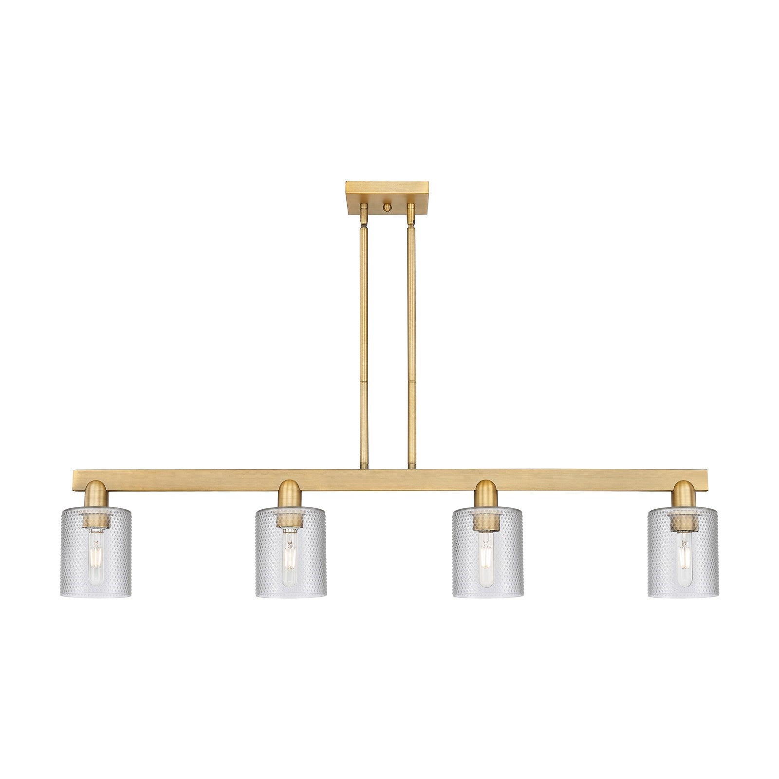 Innovations Cobbleskill 48in 4-Light Island Light | Industrial Brushed Brass Steel and Clear Glass | Kitchen Island & Dining Room | Model 716-4I-BB-G112