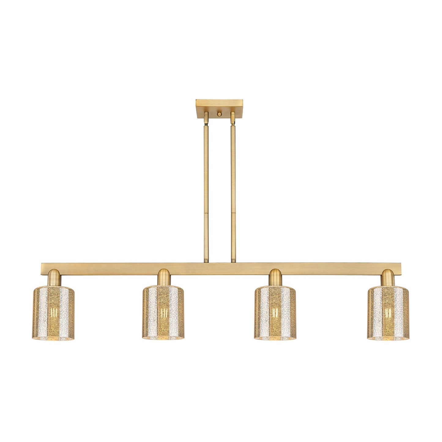 Innovations Cobbleskill 48in 4-Light Island Light | Industrial Brushed Brass Steel and Mercury Glass | Kitchen Island & Dining Room | Model 716-4I-BB-G116