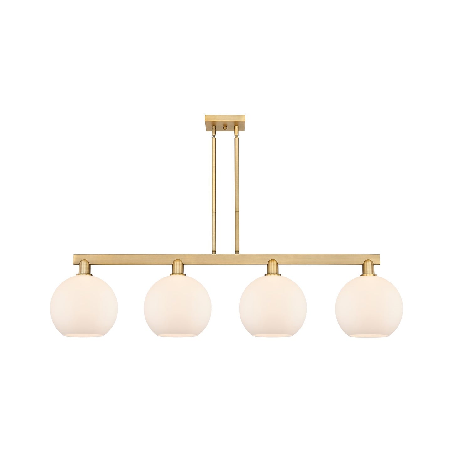 Innovations Athens 53in 4-Light Island Light | Industrial Brushed Brass Steel and Matte White Glass | Kitchen Island & Dining | Model 716-4I-BB-G121-10