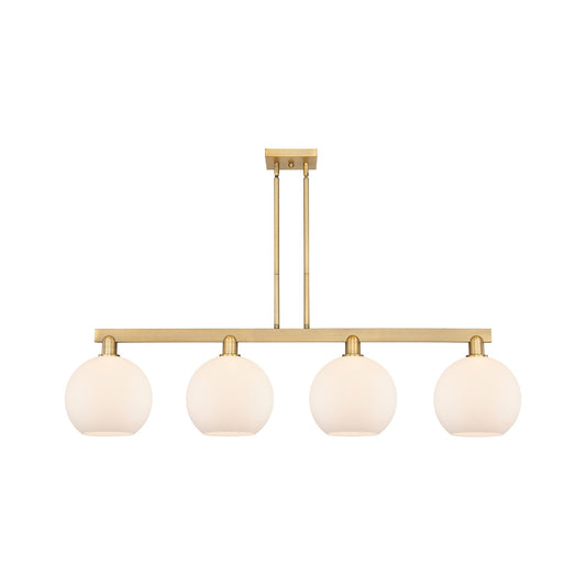 Innovations Athens 53in 4-Light Island Light | Industrial Brushed Brass Steel and Matte White Glass | Kitchen Island & Dining | Model 716-4I-BB-G121-10
