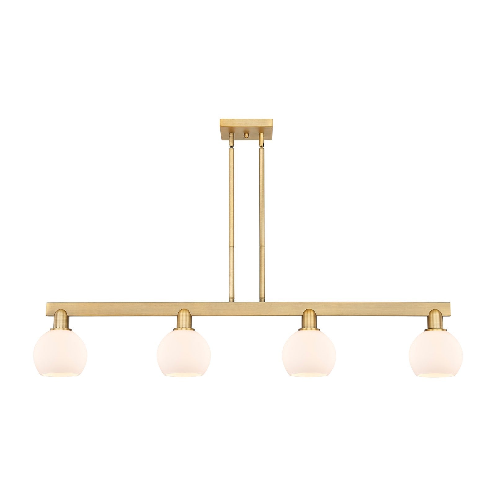 Innovations Athens 49in 4-Light Island Light | Industrial Brushed Brass Steel and Matte White Glass | Kitchen Island & Dining | Model 716-4I-BB-G121-6