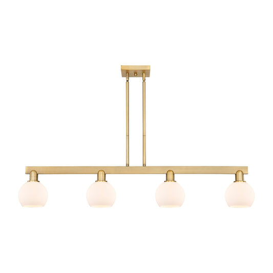 Innovations Athens 49in 4-Light Island Light | Industrial Brushed Brass Steel and Matte White Glass | Kitchen Island & Dining | Model 716-4I-BB-G121-6