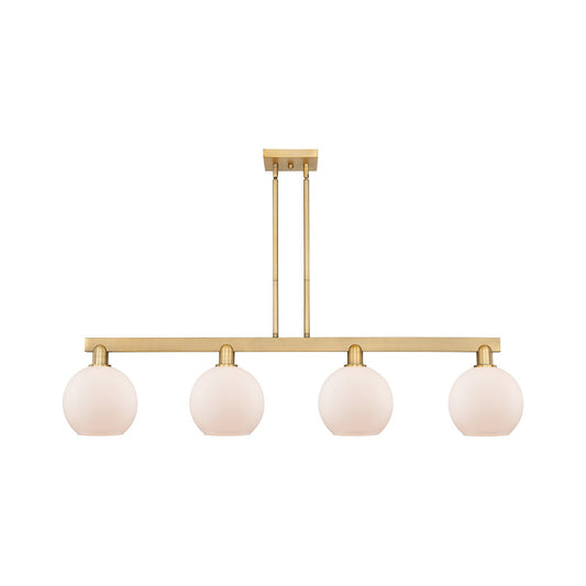 Innovations Athens 51in 4-Light Island Light | Industrial Brushed Brass and Matte White Glass | Kitchen Island & Dining Room | Model 716-4I-BB-G121-8