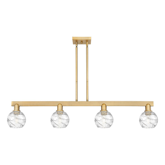 Innovations Athens Deco Swirl 48in 4-Light Island Light | Industrial Brushed Brass Steel and Clear Glass | Kitchen Island & | Model 716-4I-BB-G1213-6CL