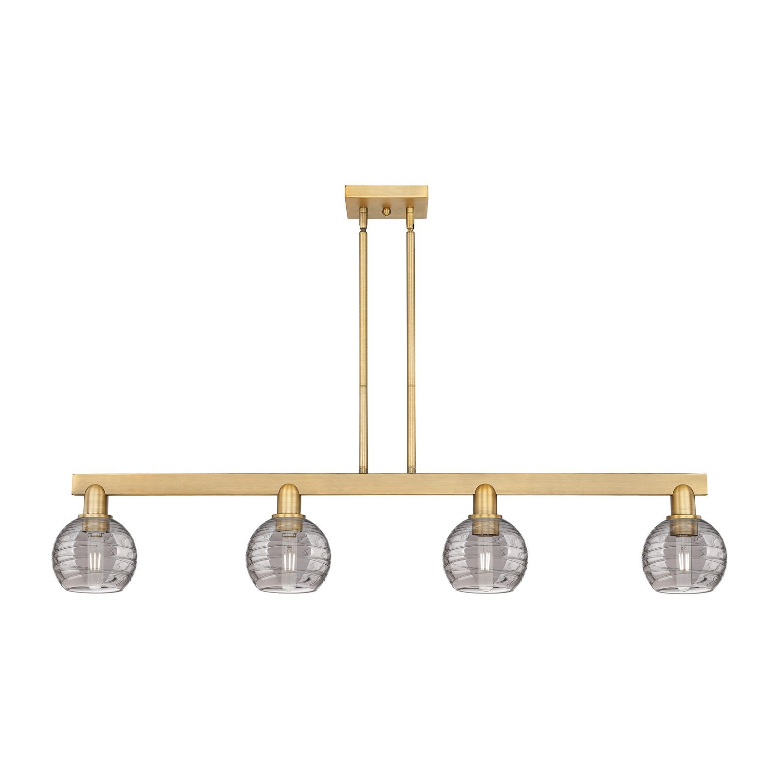 Innovations Athens Deco Swirl 48.625in 4-Light Island Light | Industrial Brushed Brass Steel and Light Smoke Glass | Kitchen | Model 716-4I-BB-G1213-6SM