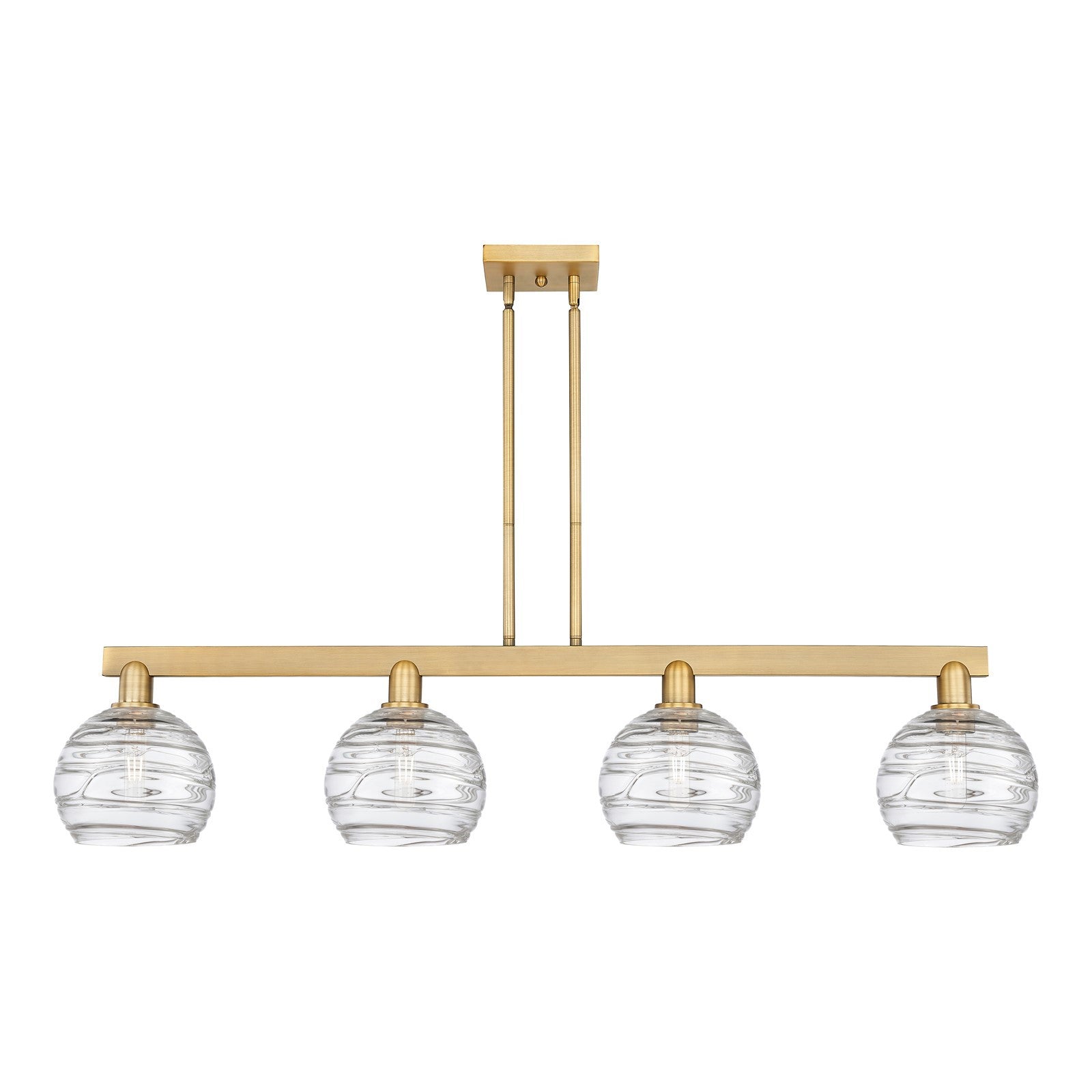 Innovations Athens Deco Swirl 51in 4-Light Island Light | Industrial Brushed Brass Steel and Clear Deco Swirl Glass | Kitchen | Model 716-4I-BB-G1213-8CL