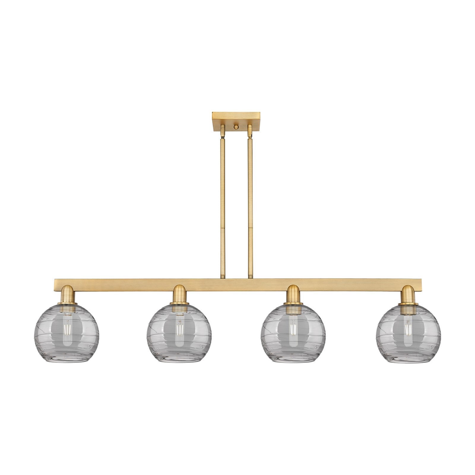 Innovations Athens Deco Swirl 51in 4-Light Island Light | Industrial Brushed Brass and Light Smoke Glass | Kitchen Island & | Model 716-4I-BB-G1213-8SM