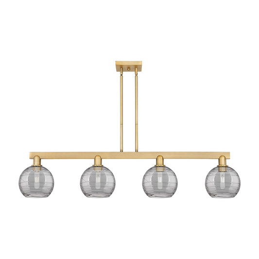 Innovations Athens Deco Swirl 51in 4-Light Island Light | Industrial Brushed Brass and Light Smoke Glass | Kitchen Island & | Model 716-4I-BB-G1213-8SM