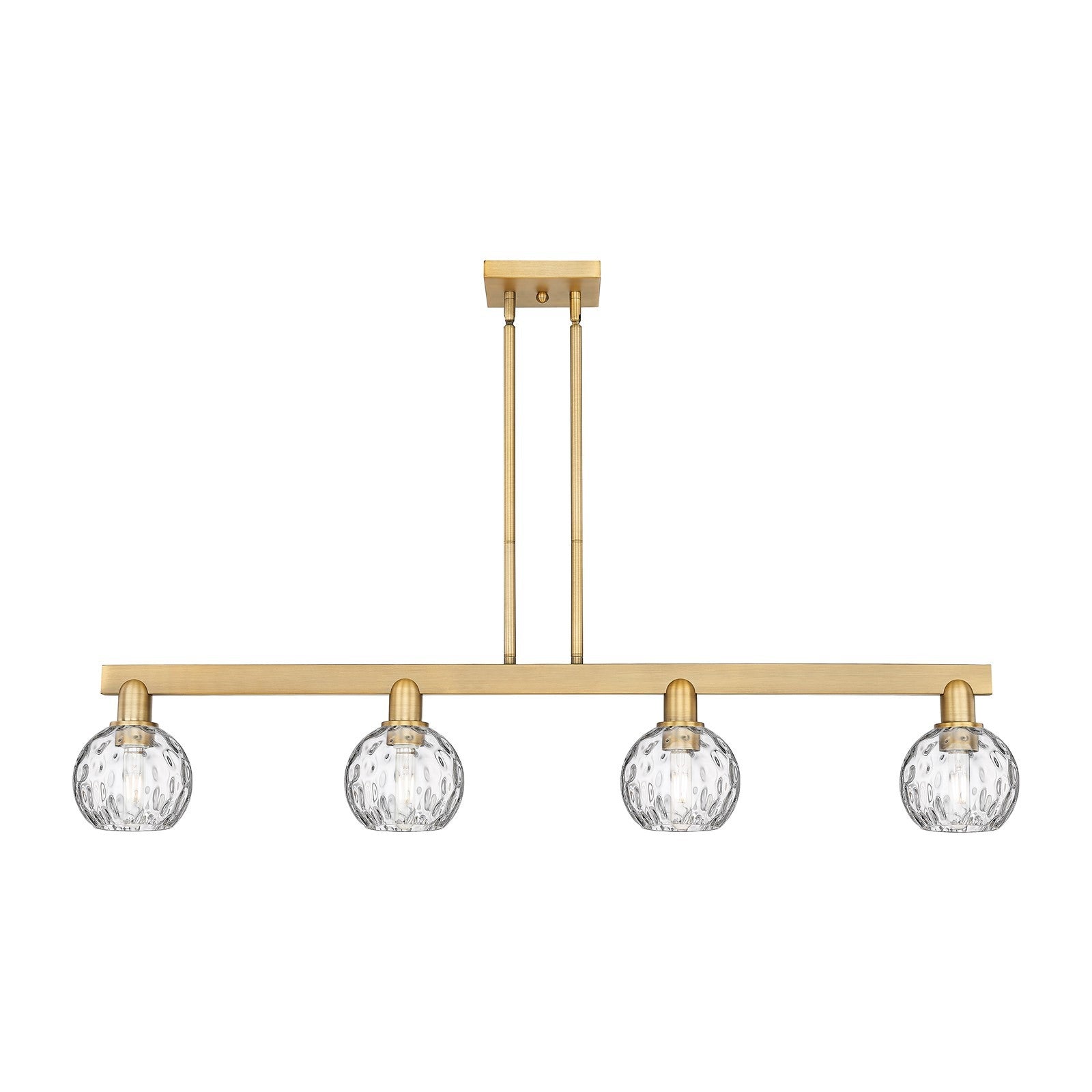Innovations Athens Water Glass 49in 4-Light Island Light | Industrial Brushed Brass and Clear Glass | Kitchen Island & Dining | Model 716-4I-BB-G1215-6