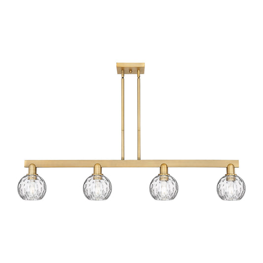 Innovations Athens Water Glass 49in 4-Light Island Light | Industrial Brushed Brass and Clear Glass | Kitchen Island & Dining | Model 716-4I-BB-G1215-6