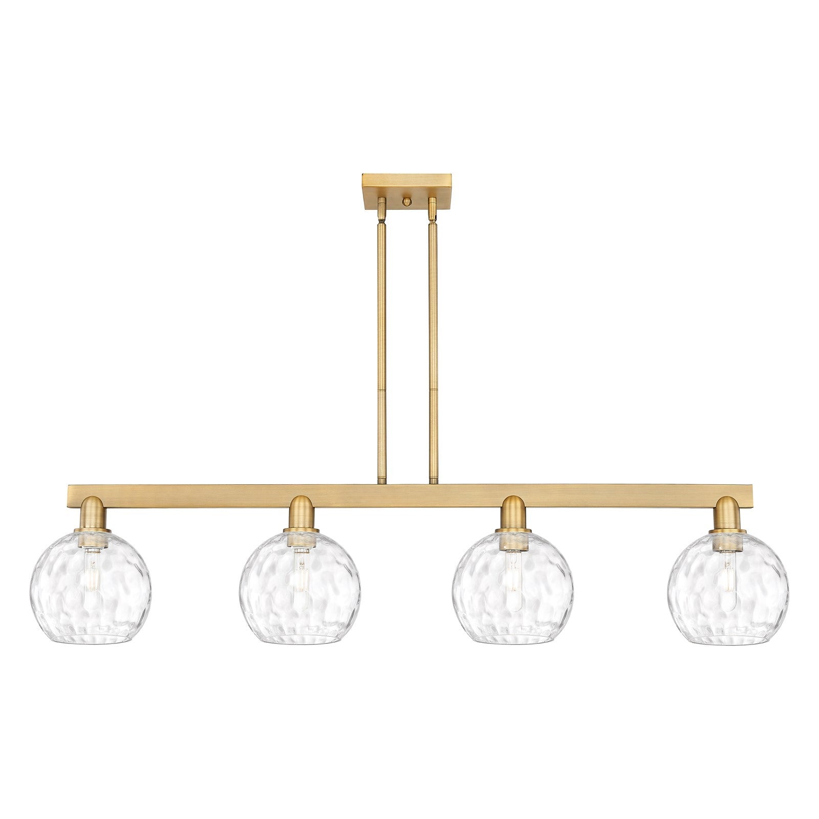 Innovations Athens Water Glass 51in 4-Light Island Light | Industrial Brushed Brass and Clear Glass | Kitchen Island & Dining | Model 716-4I-BB-G1215-8